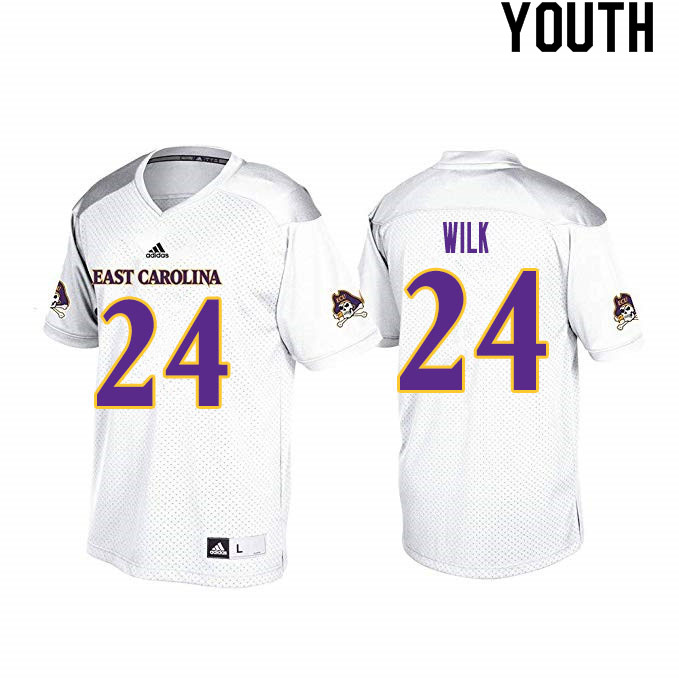 Youth #24 Teagan Wilk ECU Pirates College Football Jerseys Sale-White - Click Image to Close